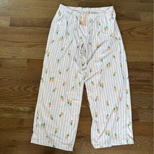 Sonoma Pajama Set Pineapple Stripe Print Bottoms & Solid Top Size XL